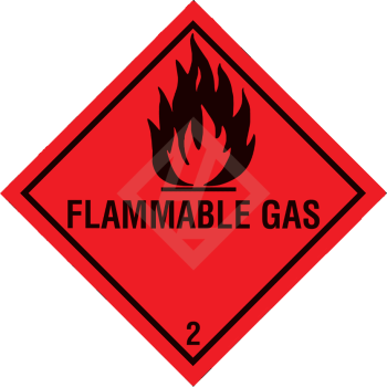 Gefahrgutetikett Klasse 2.1 Entzündbare Gase, 10x10 cm, PE-Folie, Eindruck FLAMMABLE GAS, gestrichelte Außenlinie