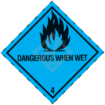 Gefahrgutaufkleber Klasse 4.3, 100x100 mm, PE-Folie, DANGEROUS WHEN WET