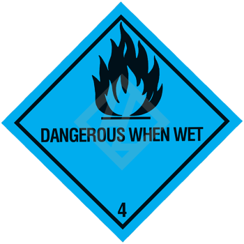 Gefahrgutaufkleber Klasse 4.3, 300x300 mm, PVC-Folie, DANGEROUS WHEN WET