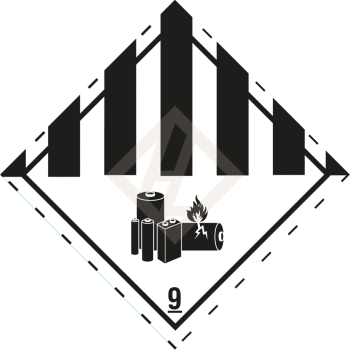 Gefahrgutaufkleber Klasse 9A, 100x100 mm, PE-Folie, Lithium-Batterie