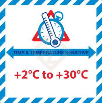 Time & Temperature +2 +30, 100x100 mm, Papieretikett