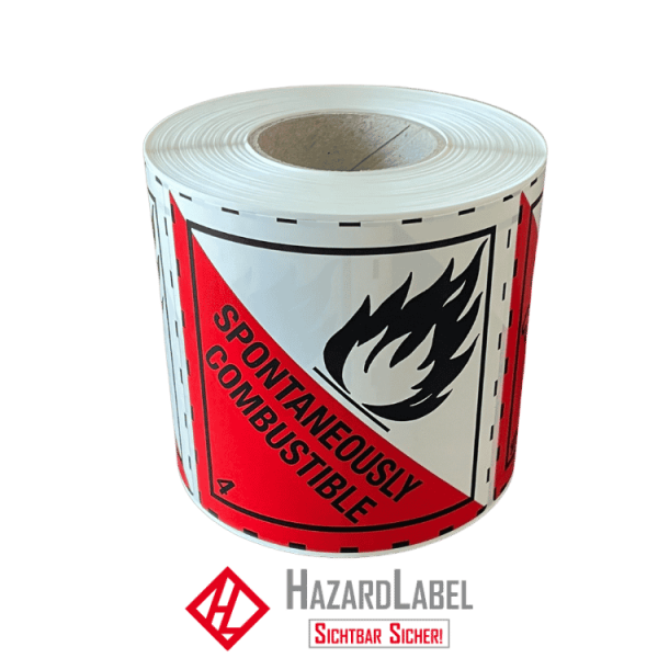 429PE100GL-Gefahrgutaufkleber-Klasse-4-2-Spontaneously-Combustible-Rolle-Hazard-Label