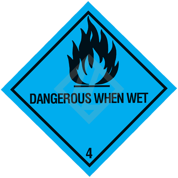 Gefahrgutaufkleber Klasse 4.3, 300x300 mm, PVC-Folie, DANGEROUS WHEN WET