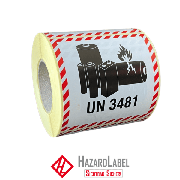 Batterieaufkleber UN3481, 10x10 cm, Papieretikett