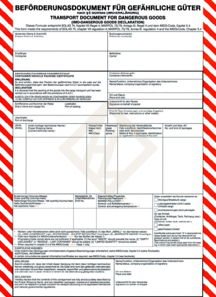 Beförderungsdokument für gefährliche Güter (IMO)