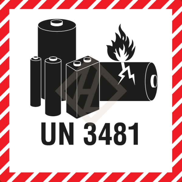 Batterieaufkleber mit UN3481, 100x100 mm, Papieretikett