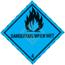 Gefahrgutaufkleber Klasse 4.3, 100x100 mm, PE-Folie, DANGEROUS WHEN WET