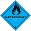Gefahrgutaufkleber Klasse 4.3, 100x100 mm, PE-Folie, DANGEROUS WHEN WET