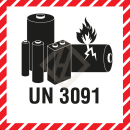 Batterieaufkleber mit UN3091, 100x100 mm, Papieretikett